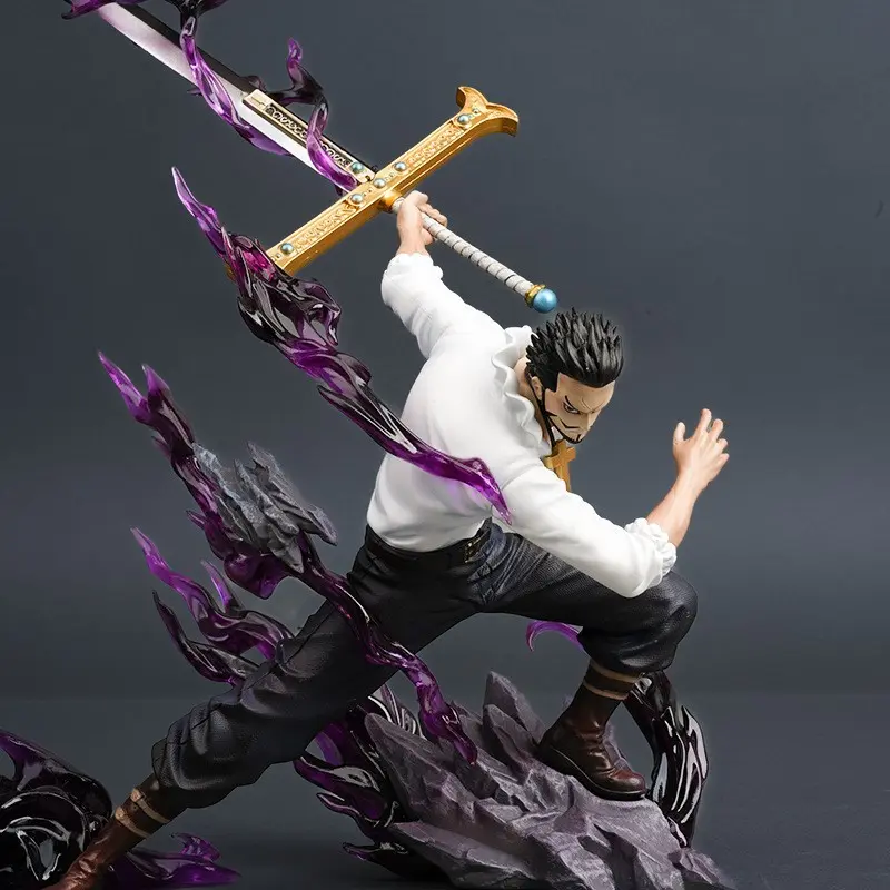 One Piece Hawk Eye Mihawk Figure 35cm, Rock Base Desktop Decor, Anime Collectible Statue, Large Size Gift Item, Secondary Dimension Model