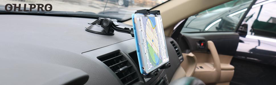 OHLPRO Dashboard Tablet Holder for Car, iPad Car Holder Suction Cup Mount Compatible with 7"-13" Tablets, Truck Windshield Vent with Flexible Arm Clip, Sturdy Adjustable Design, 360° Rotation, Black