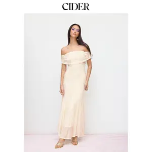 Cider Mesh Floral Off-shoulder Ruched Mermaid Maxi Dress