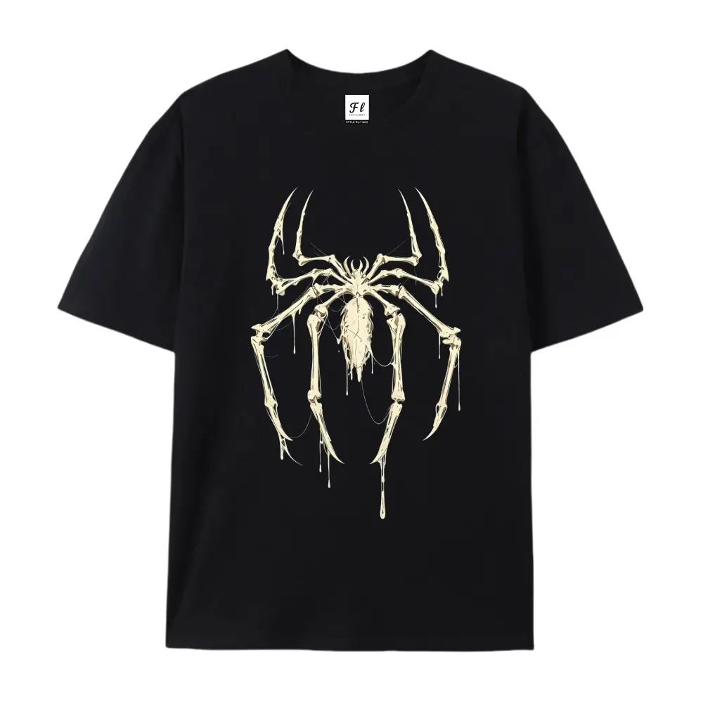Men's Vintage Cotton Short-Sleeve Graphic Tee, Skeleton Spider-Man Bone Spider Design, Menswear Tops Casual Tee, Cold Machine Wash, Gothic Back to School Gift for Teens, Shortsleeve, Gothic Print