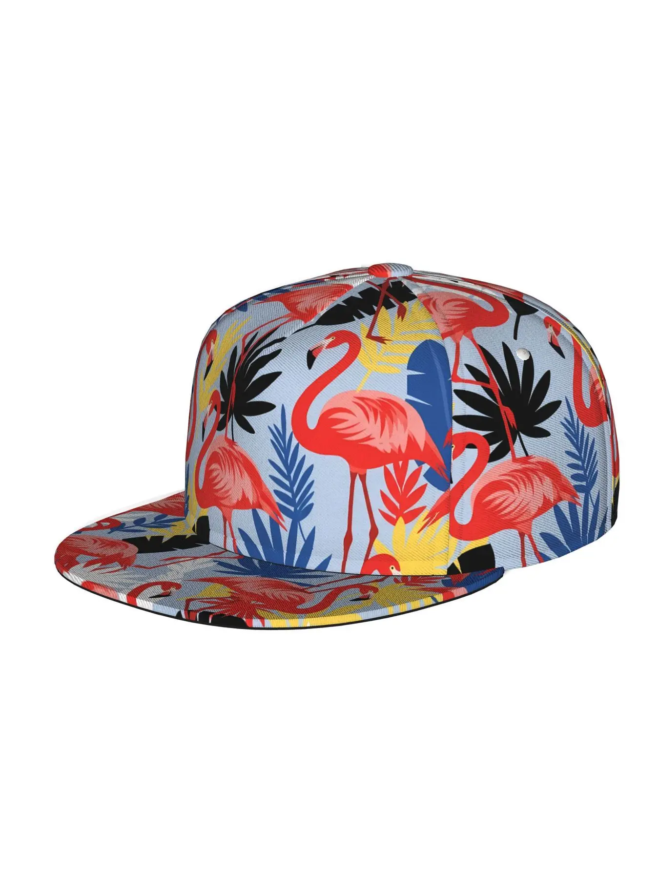 Flamingo and leaves pattern, Men Women Unisex Flat Brim Baseball Cap, Hip Hop Streetwear Snapback Trucker Hat for Skateboarding Dance Outdoor Sports, Adjustable Punk Style Sun Hat Snapback