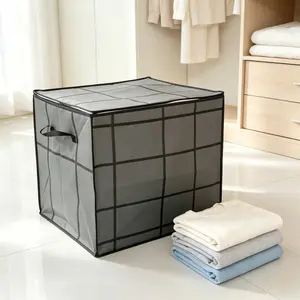 2/4Pcs Black Foldable Wardrobe Storage Box, Stackable Large Capacity Organizer Bin, Thickened Quilt Clothes Storage Bag with Double Zipper & Handle, Space Saving Foldable Packing Bag for Moving Travel Under Bed Home Sundries Storage