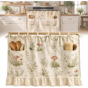 Pocket Oven Skirt Curtain, Handmade Oven Skirt, Modern Farmhouse Kitchen Decoration, Equipped with Ribbon Ties, Buckles, and Ruffles, Suitable for Dishwashers, Washing Machines, and Stoves, Hiding Cluttered Items