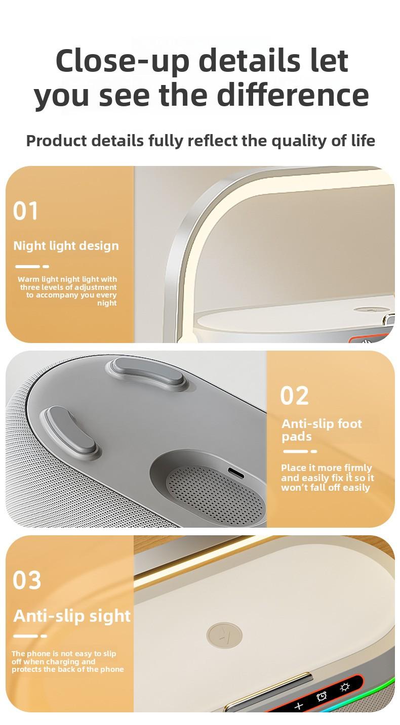 Best-selling all-in-one wireless charger, colorful LED smart desktop clock, alarm clock, portable Bluetooth speaker