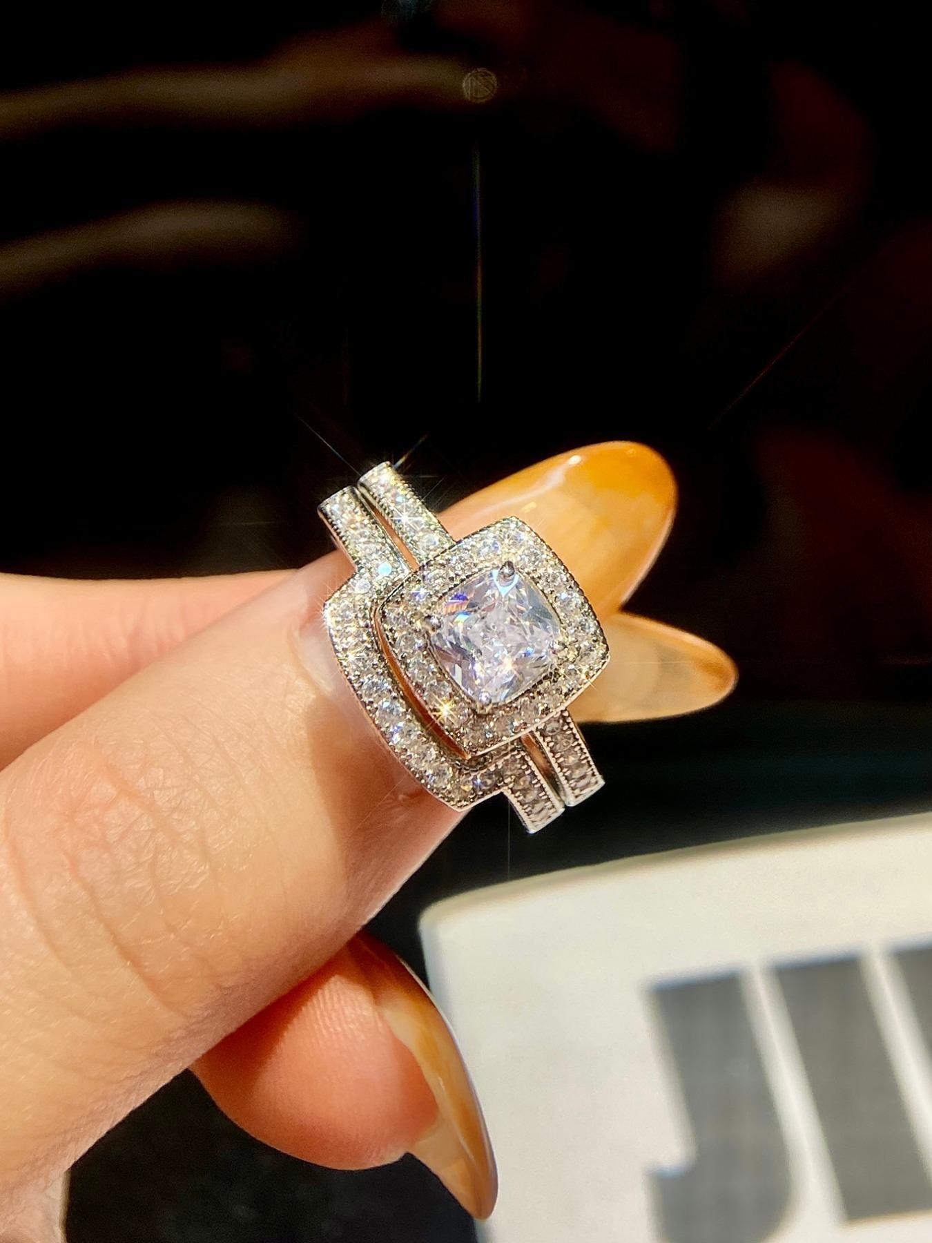 925 Sterling Silver Princess Cut Ring Set, Elegant Jewelry for Women, Fashion Jewelry for Party, Daily Clothing Decor, Trendy All-match & Exquisite Jewelry for Birthday Gift, Bridal Ring Sets, Engagement Rings