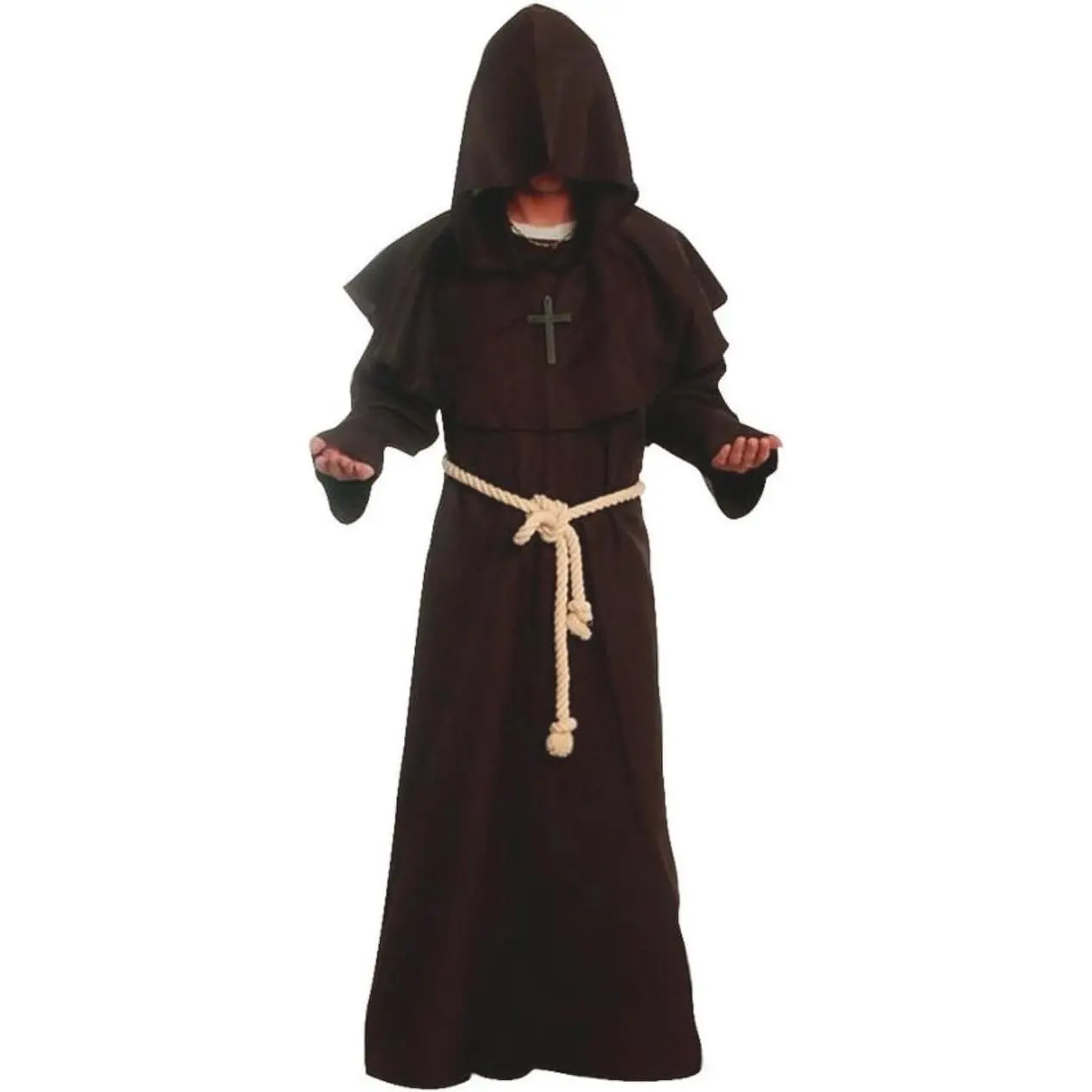 Medieval Hooded Friar Monk Renaissance Priest Robe Cosplay Costume(Gift)