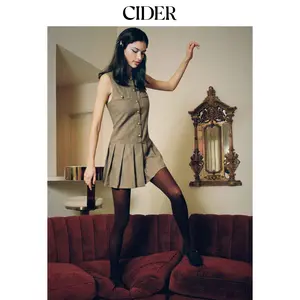 Cider [size 0-10] Collar Houndstooth Button Pleated Mini Dress Dealsforyou