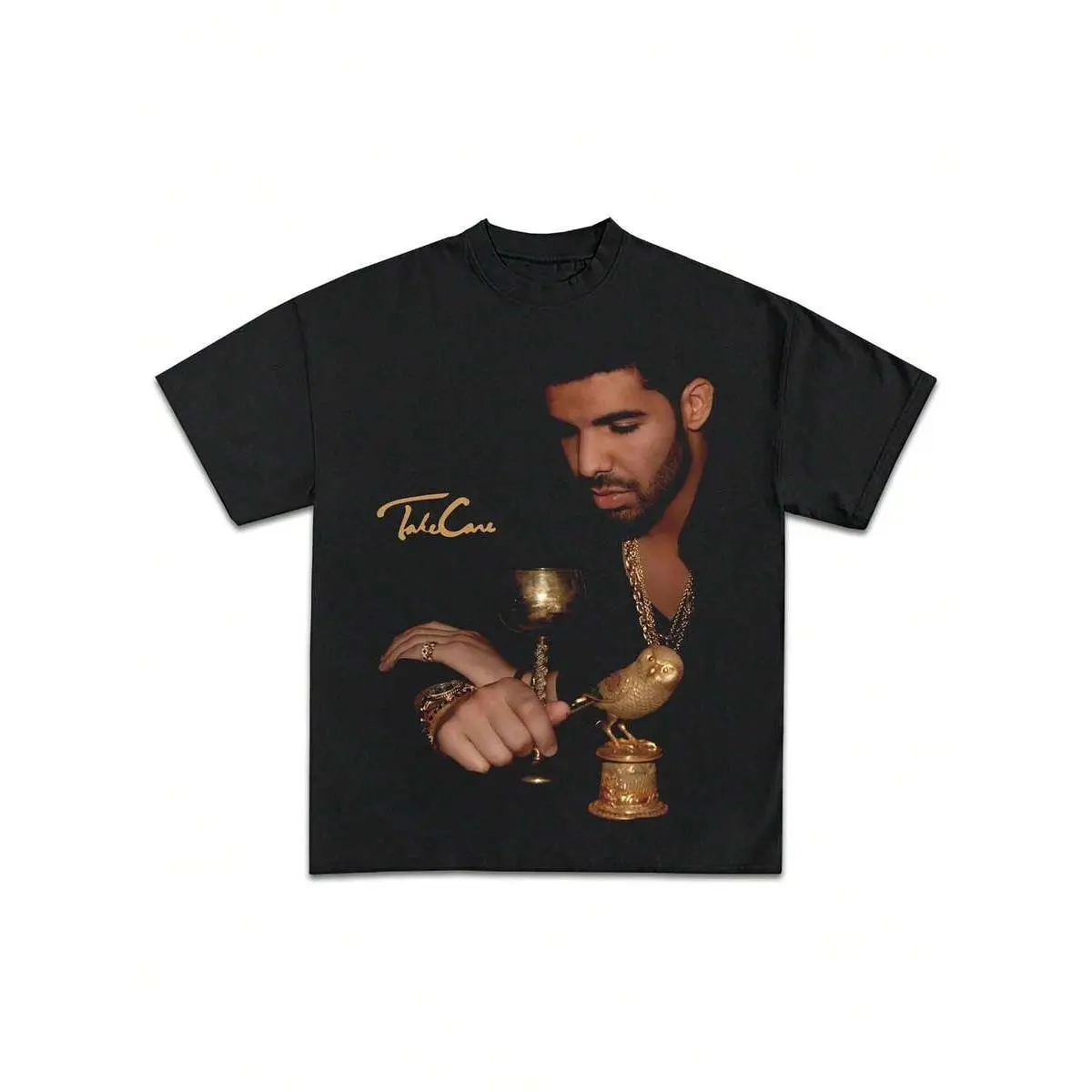 180g[100%cotton]Drake Take Care Graphic Music Fan Black T Shirt, Casual Soft, Pure Cotton 220g Pattern Printed T-Shirt, Iron Pattern