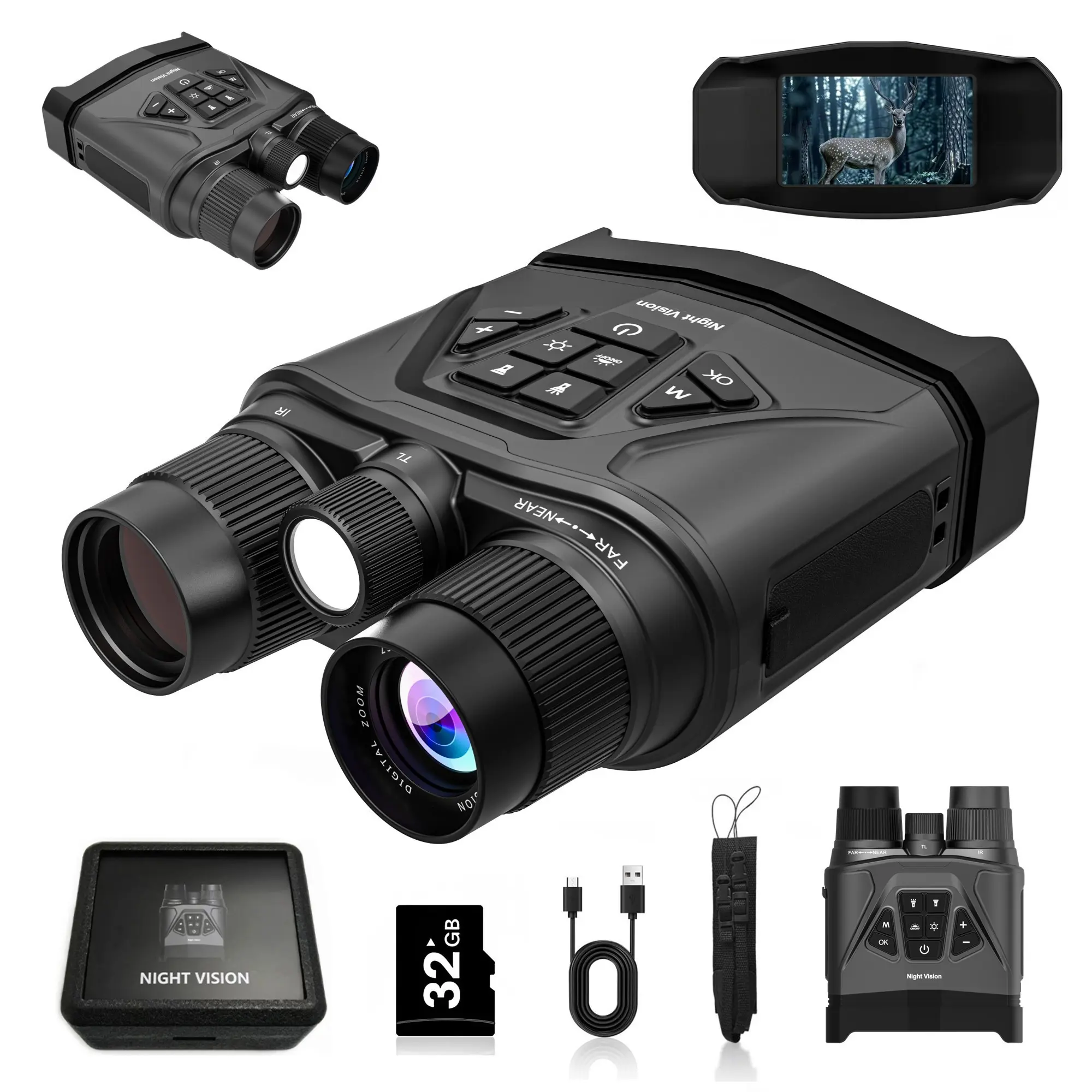 1440P Night Vision Goggles High Definition Binoculars, HD Binoculars, Ai Color Boost, Photo & Video Recording, 3000mah Battery, Wildlife Observation, Camping, Security
