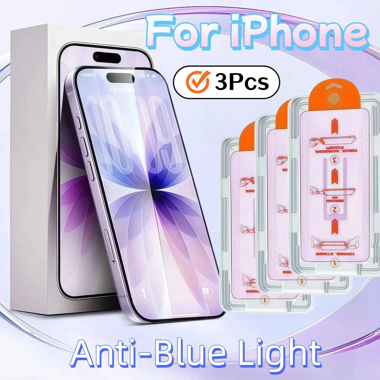3-Pack Blue Light Blocking Tempered Glass Screen Protector, Compatible with iPhone 17-11 Pro Max, 9h Hardness, Bubble-Free, Easy Installation