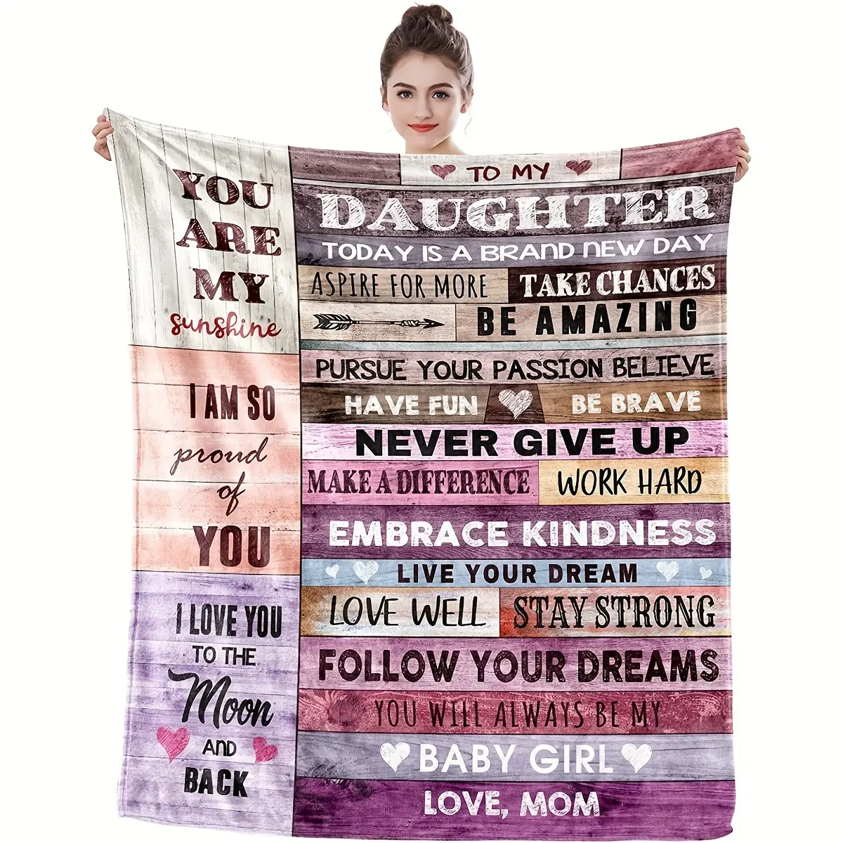 1pc Envelope Printed Flannel Blanket, To My Daughter From Mom Blanket, Warm Cozy Soft Throw Blanket Nap Blanket For Couch Bed Sofa Camping Travel, Best Gift Square Blanket For Daughter