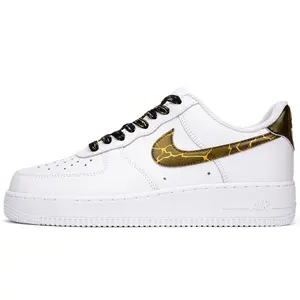 Nike Air Force 1 Custom Hand-Painted Low-Top Sneakers for Men and Women – Black and Gold Cracked Finish Verifiable, with credentials and supporting global authentication