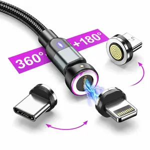 Damatek 240W Magnetic USB-C Charging Cable - 3.3ft/6ft Braided Nylon C-Type Cord, 360°-180° Rotation, 3-in-1 Adapter with Lightning Compatible Tips for iPhone 16/15, iPad, MacBook, Fast Charging, 3-In-1 Adapter Cables, Magnetic Attachment Cables