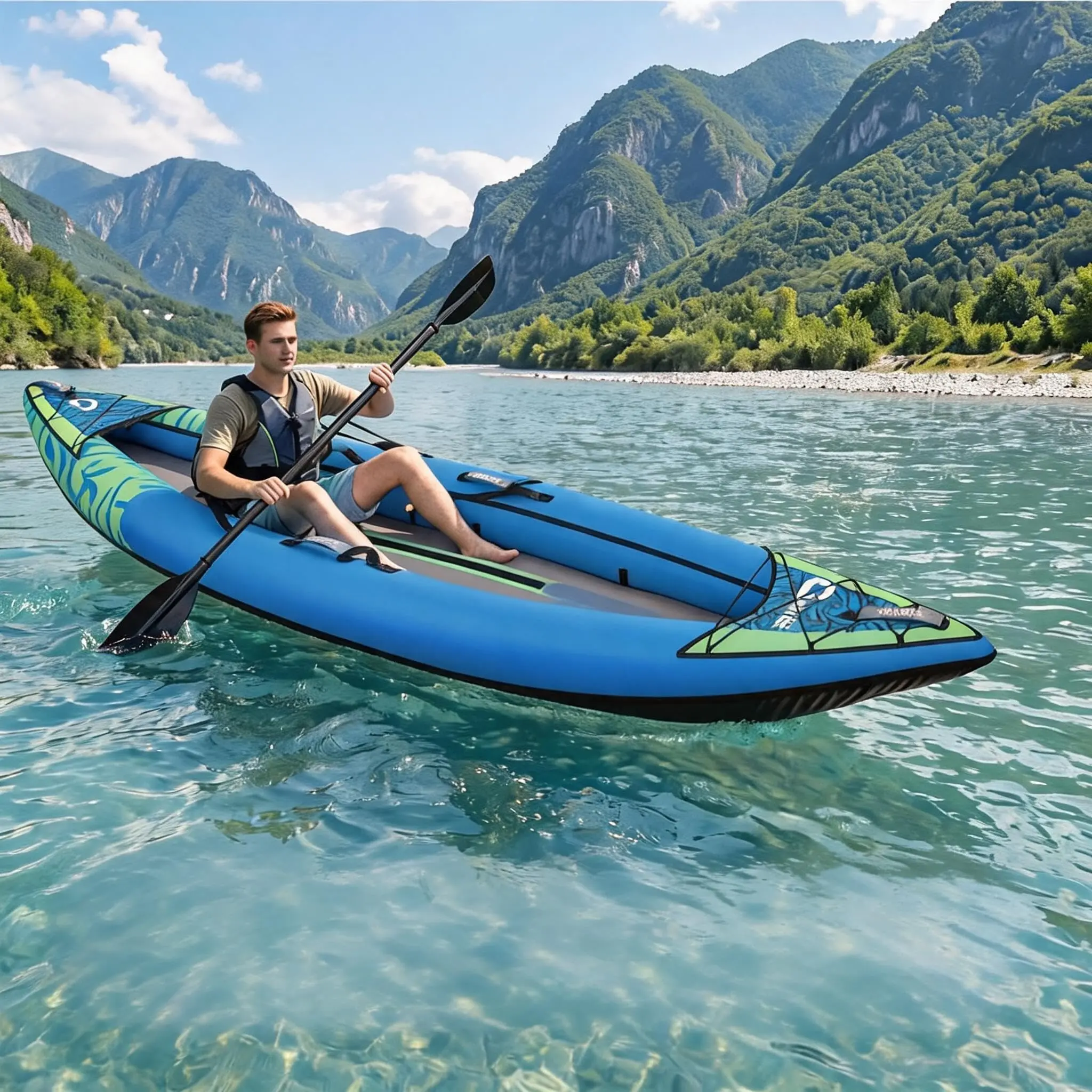 【GARVEE】Heavy Duty Inflatable Tandem Kayak for Adults and Youths – Portable Summer Fishing and Touring Kayak Set – with Paddles, Adjustable Seats, Pump, and Carry Bag – Ideal for Beginners and Recreational Use