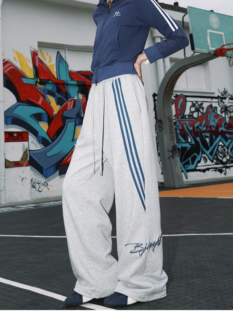 YYK Brand: Men's American Retro Casual Pants - 3-Stripe Design with 3D Waistband Trim; Spring/Autumn Straight-Leg, Loose-Fit Athletic Sweatpants