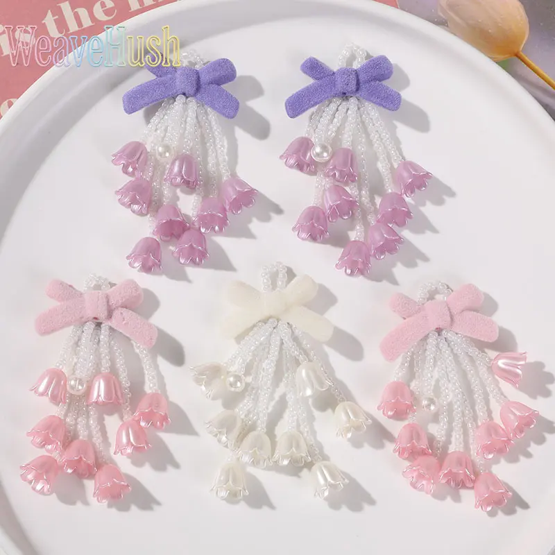 Elegant DIY Bag Accessories, 2-Piece Crafting Set with Plush Velvet Bow, Tassel Fringe, Lily of the Valley & Handwoven Bead Accents for Earrings or Bag Charms, 2-Piece Set, Elegant Tassels