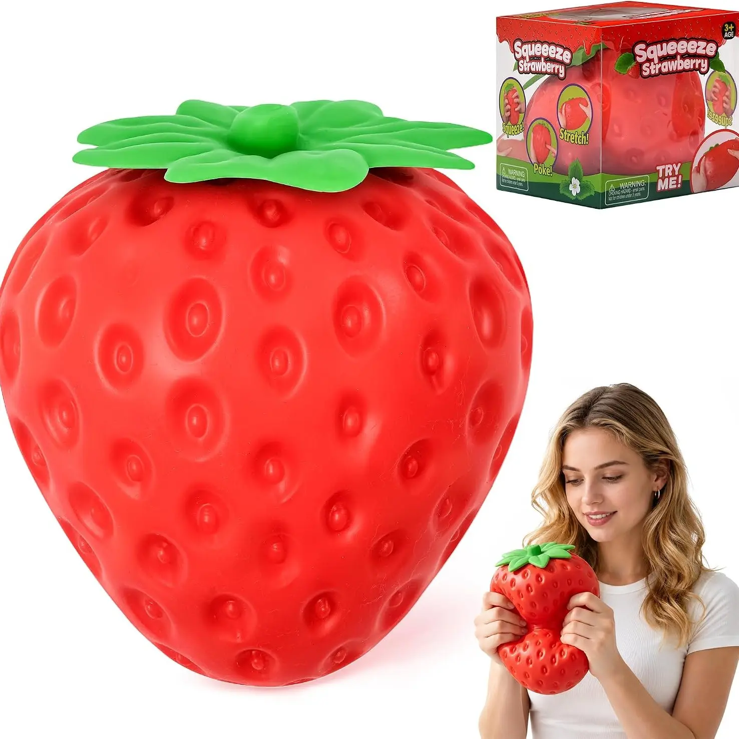 Strawberry Squishy-5.5 Inch Jumbo Slow Rising Squishys,Squeeze Toys,Giant Strawberry Squishy,Soft Fruit squishys,Sensory Toys for Stress Relief, Sensory Stress Reliever, Party Favors Gift for Boys Girls Adults