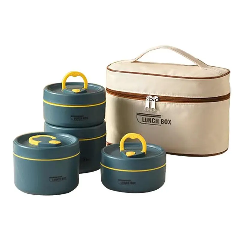 Portable 4-Piece Lunch Box Set, Insulated Food Container with Bag, Stackable Individual Compartments, Ideal for Adults and Kids