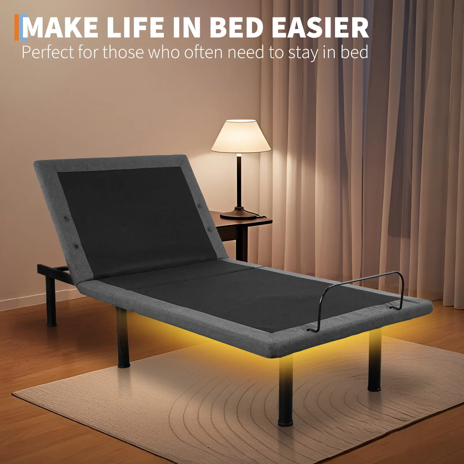 Twin XL Black Adjustable Bed Frame with Electric Head/Foot Lift, Massage Remote, USB & LED, Easy Assembly