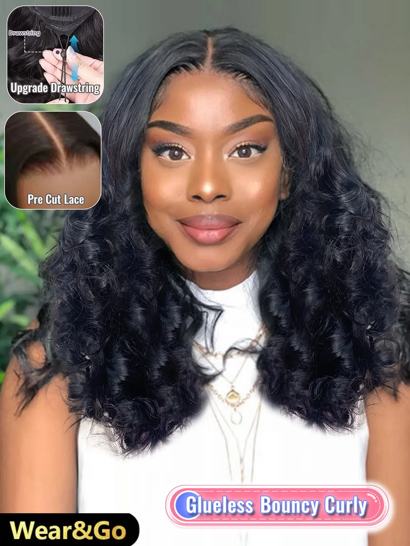 18 Inch Human Hair Bouncy Curly Wig, Wear and Go 5x5 Glueless Lace Closure Wig, Soft Fluffy Ringlets, Lightweight Everyday Style for Women