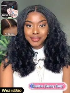 18 Inch Human Hair Bouncy Curly Wig, Wear and Go 5x5 Glueless Lace Closure Wig, Soft Fluffy Ringlets, Lightweight Everyday Style for Women