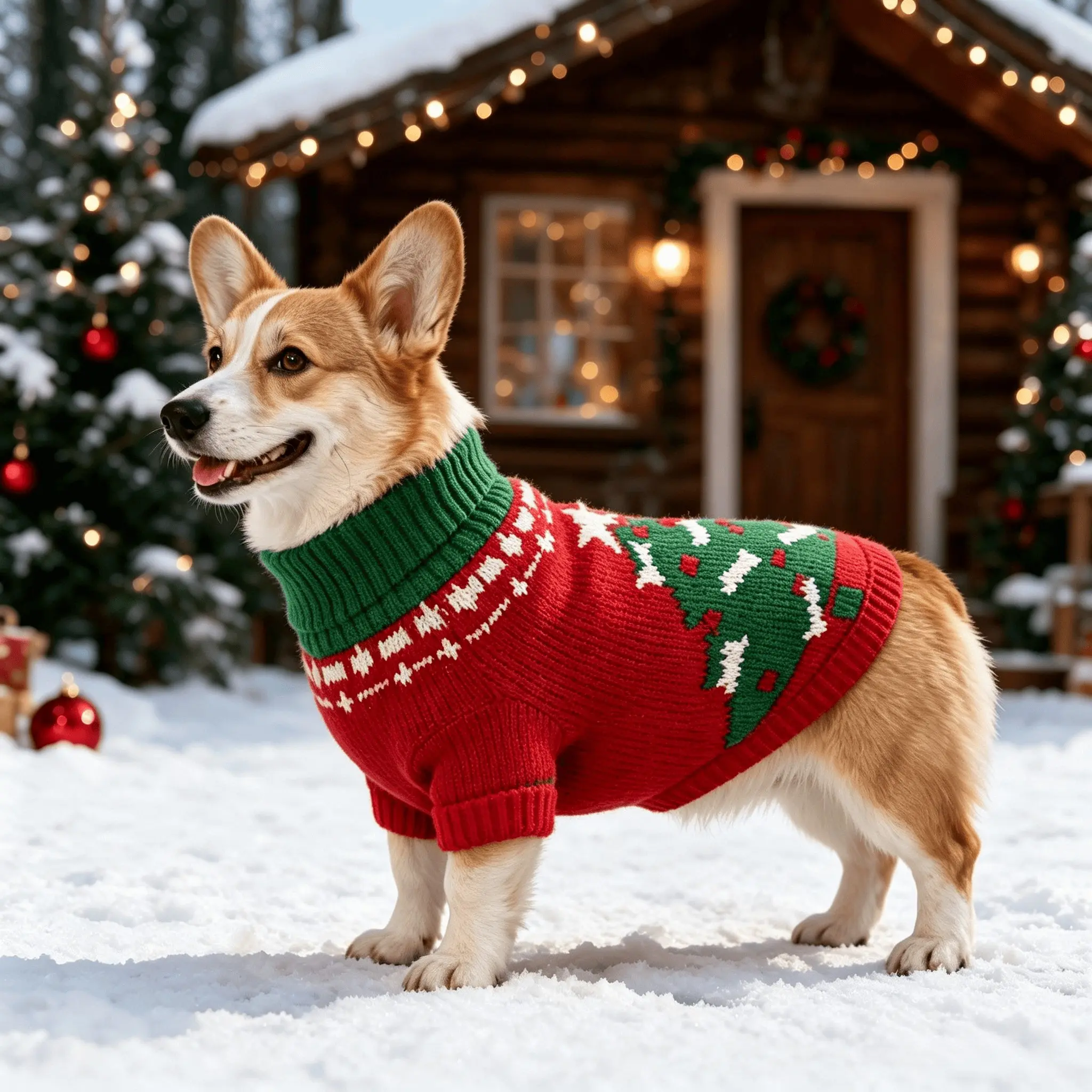 1-piece ugly Christmas sweater for dogs, adorable Christmas tree pattern pet knitted clothing, perfect warm festive outfit for small cats and dogs