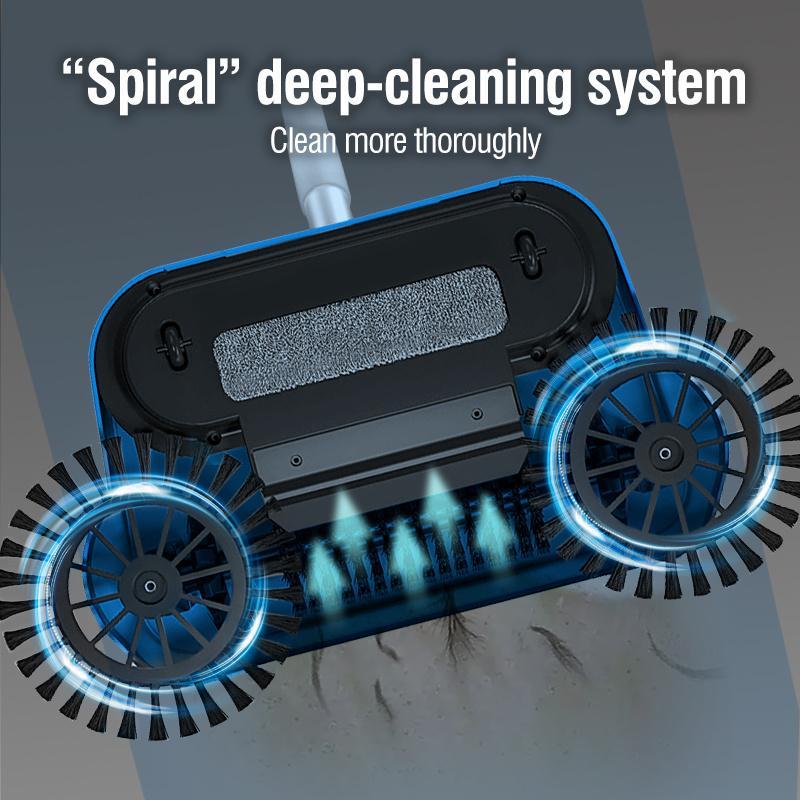 Manual Push Sweeper, Multifunctional Cleaning Tool, Long Handle Sweeper with Automatic Spinning System, Suitable for Hardwood Floor, Tile, Kitchen, Home, Office