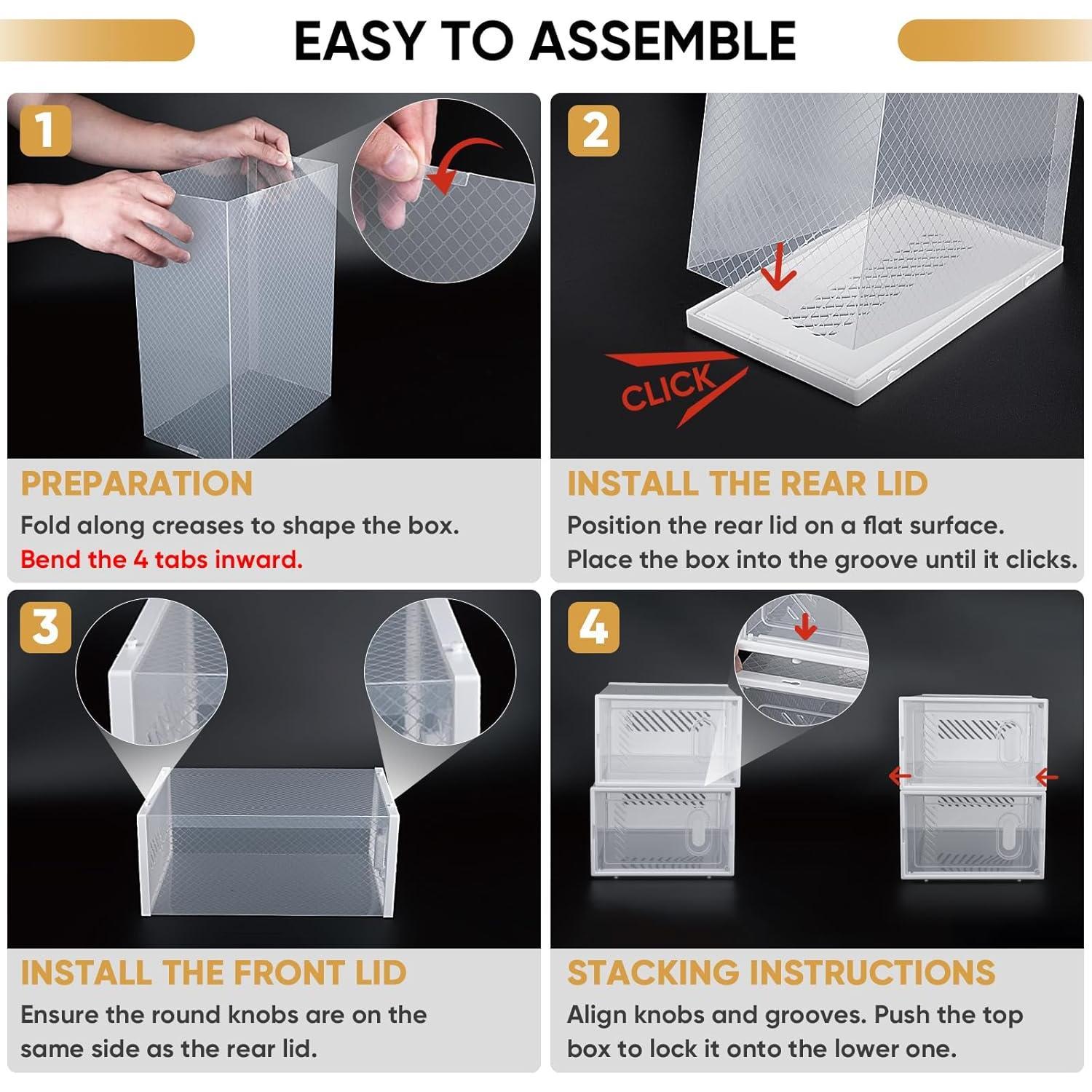 12 Pack Stackable Shoe Storage Boxes Fit Size 9, Thickened Clear Shoe Box Bins with Lids, Plastic Foldable Organizer Sneaker Storage Containers (Large, Black) 12 Pack Stackable Shoe Storage Boxes Fit Size 9, Thickened Clear Shoe Box Bins with Lids, Plastic Foldable Organizer Sneaker Storage Containers (Large, Black)