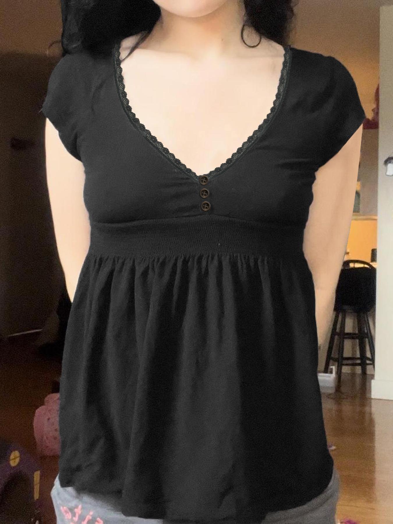 Women's Plain V Neck Tee, Casual Short Sleeve T-shirt for Summer, Ladies Clothes for Daily Wear, Top