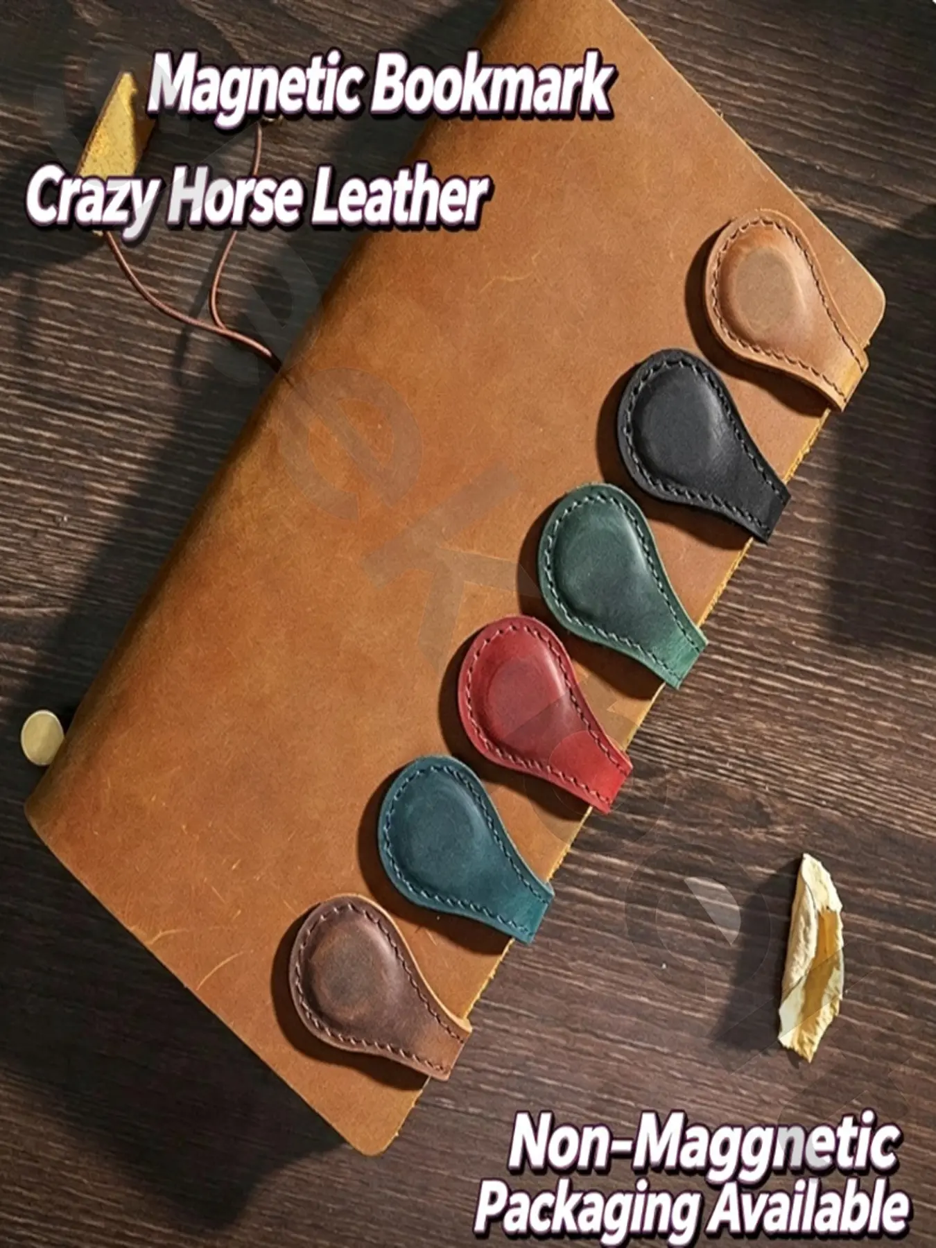 Vintage Crazy Horse Leather Magnetic Bookmark, Replica Leather Portable Mini Multi-Color, Now, in Stock