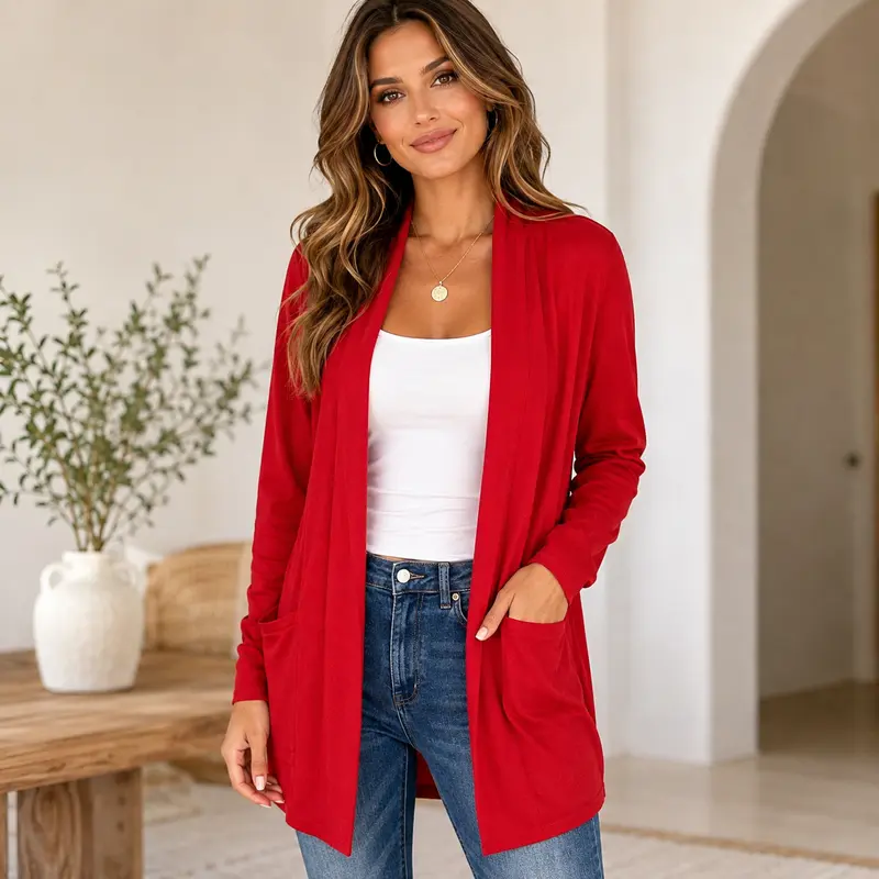 Open Front Cardigan for Women with Pockets, Long Sleeve Casual Fall Layering Top, Women's Fall Clothing 2026 for Daily Wear, Office Work, Back to School & Casual Outerwear