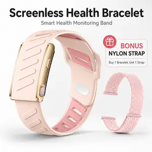 Unisex Screenless Smart Health Bracelet with Bonus Nylon Strap, ECG Heart Rate SpO2 Sleep Activity Tracker, Bluetooth App Sync Waterproof Health Band, Birthday Holiday Gift