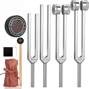 Sound Healing Tuning Fork Set - Tuning Forks for Chakra Alignment & Stress Relief –128Hz, 136Hz, 256Hz, 384Hz, Activator & Pouch – Ideal for Meditation & Home Therapy