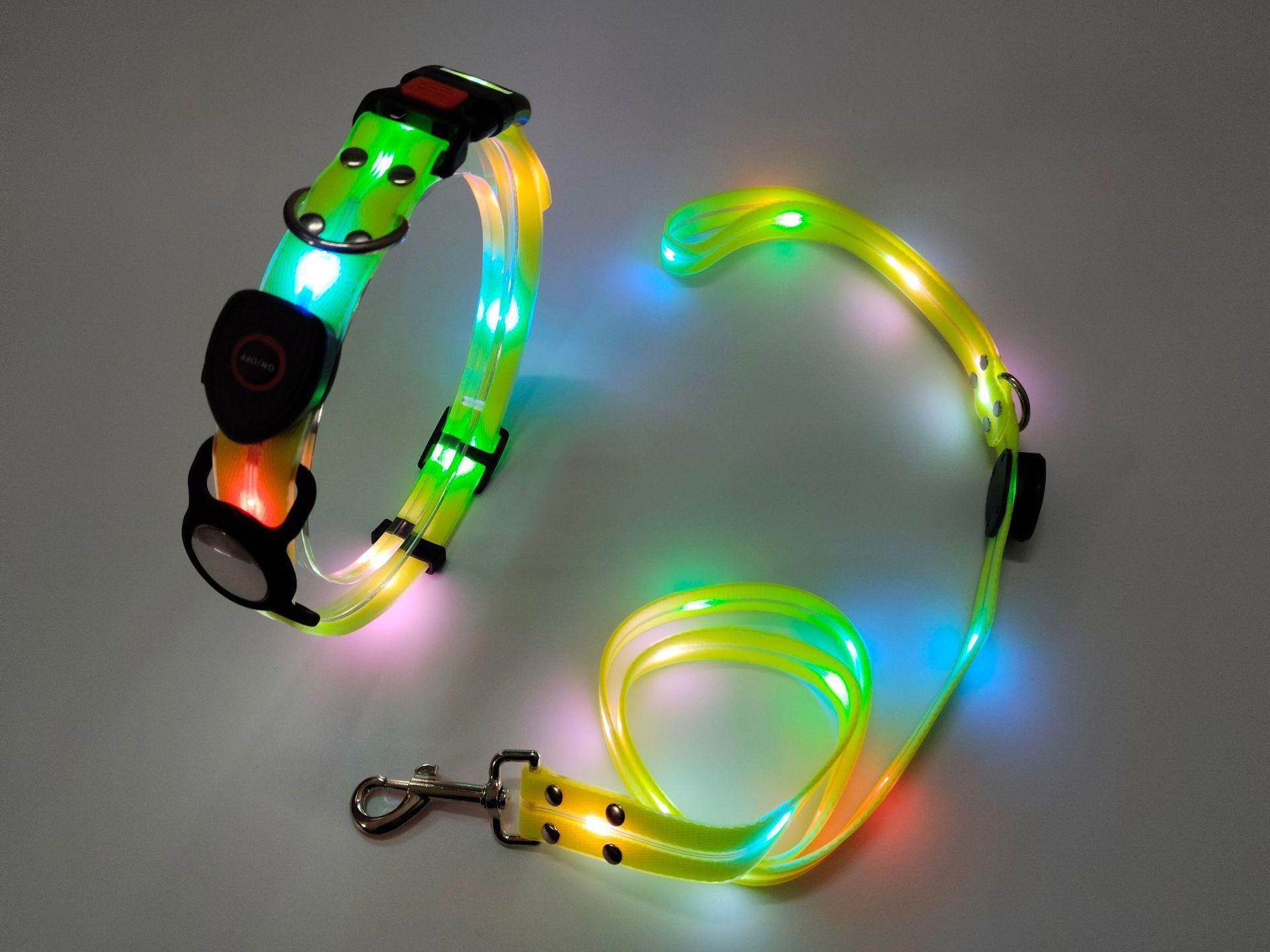 rechargeable luminous leather belt LED flashing collar with adjustable brightness, extremely cool. christmas  collar ball toy duney  leash Adjustable iyoshop  dog harness