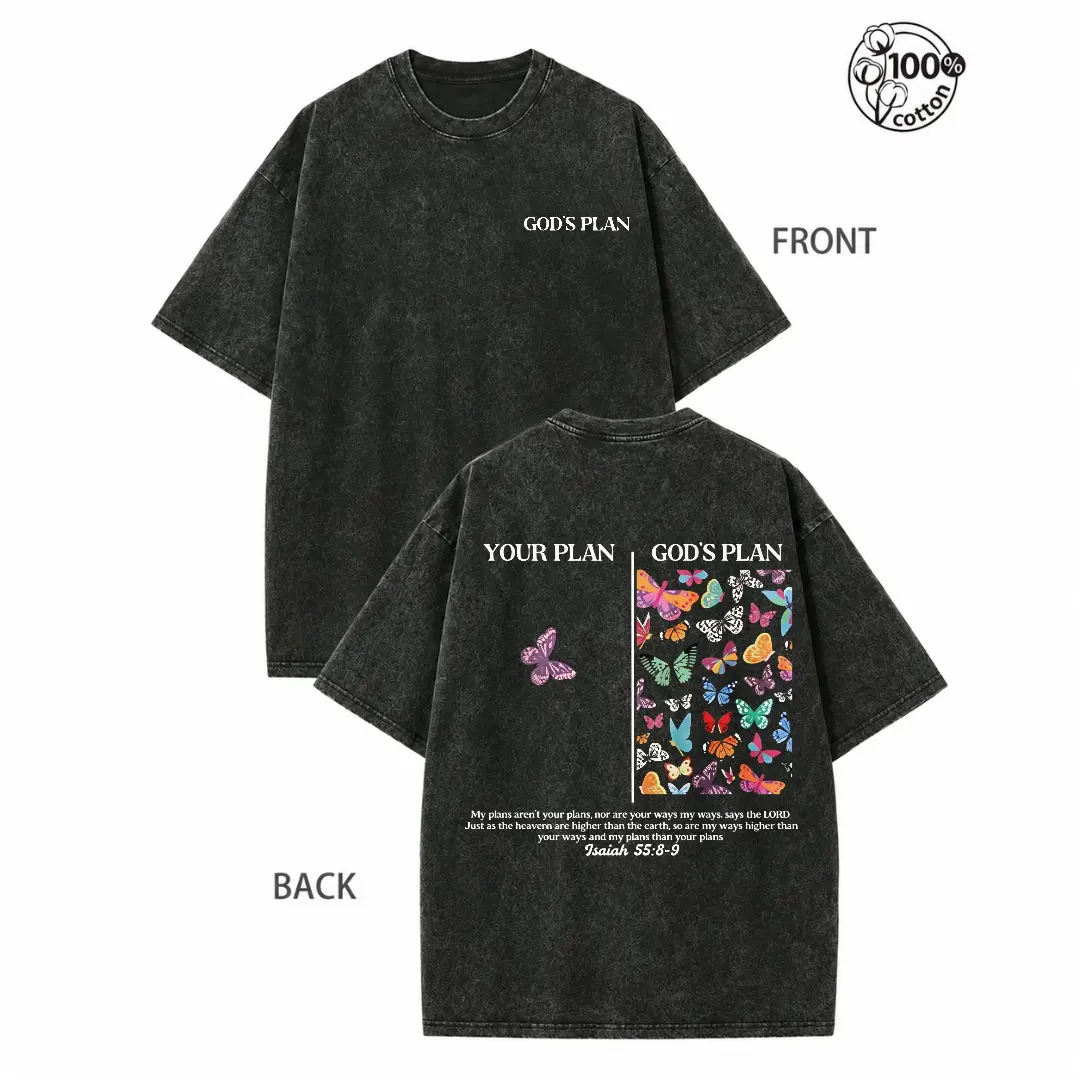 God's Plan Graphic T-Shirt for Women, Vintage 90s Washed Cotton Tee, Stylish Christian Streetwear Top with a Unisex Fit, Women's Clothes, Tops For Women