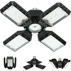 150W LED Garage Light 15000LM Deformable Ceiling Shop Light with 4 Adjustable Panels E26/E27 Base for Basement Barn Workshop High Bay Lighting