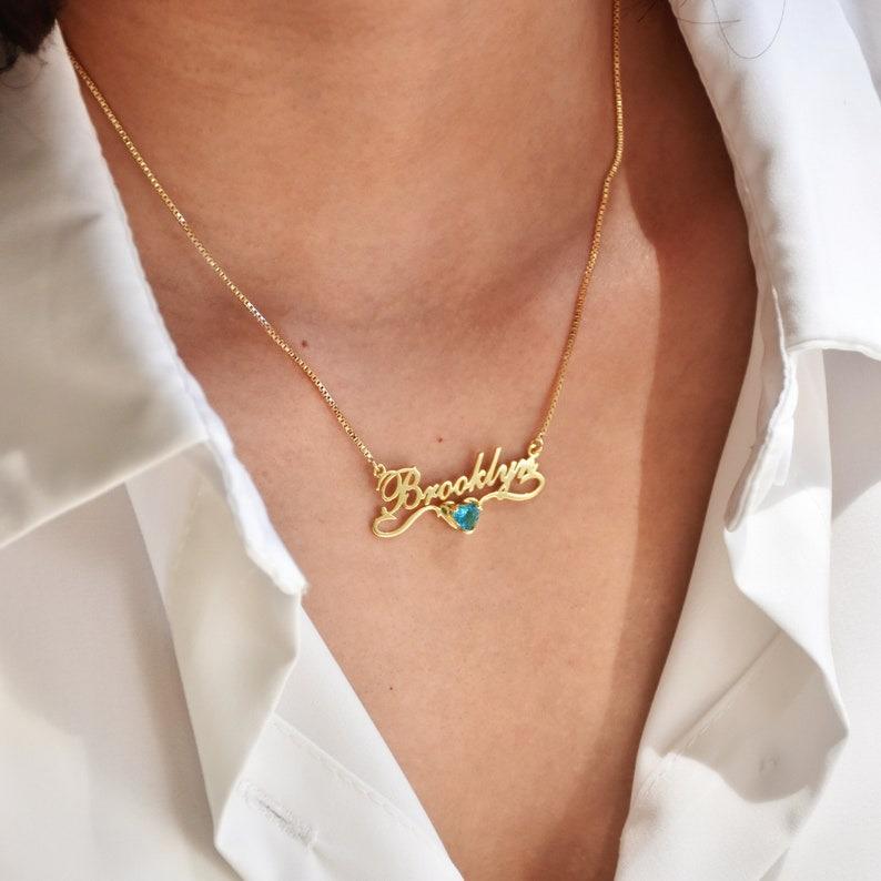 AS182 For Mother's Day Personalized Custom Name Inlaid Birthstone Pendant Stainless Steel Cut Birthday Necklace Gift Family and Friends