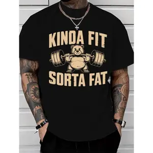 Funny Weightlifting Bear Tee – 100% Cotton Heavyweight Kinda Fit Sorta Fat CVC Cotton T-Shirt - Interesting Powerlifting Bear T-Shirt - Oversized Fitness Shirt, Round Neck T-ShirtOversized Gym Shirt