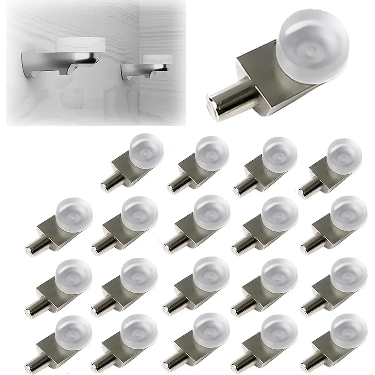 20 count 1/5 Inch 5mm Shelf Support Pegs Bracket Holder Shelf Pins Kit  Suction Cup  Glass Bracket Adjustable  for Cabinet Bookshelf Angle Brackets Mounting Brace
