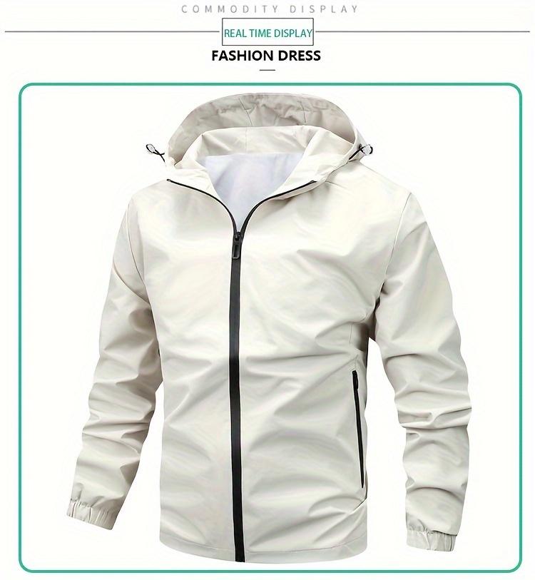 Solid Color Men's Long Sleeve Zip Up Windproof Hooded Sports Jacket For Spring Fall Outdoor, Hiking Running Cycling