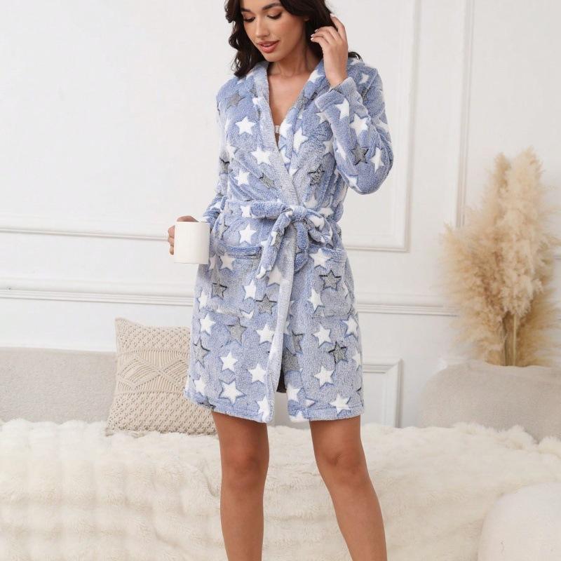 Winter Warm Pajama Robe, Women's Wearable Blanket Bathrobe with Pockets, Fluffy Plush Loungewear for Ladies