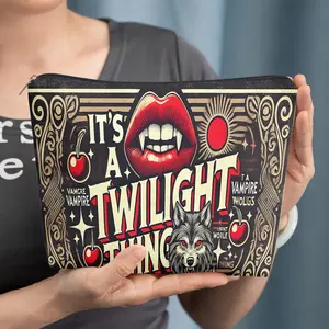 cosmetic bag 1pc, Vampire And Werewolf Twilight, Zipper closure, unisex, travel/daily storage bag, lightweight and machine washable, stylish toiletry bag, perfect for Valentine's Day, New Year's, or birthday gifts.