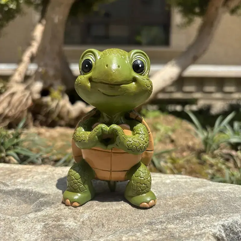 Fantasy Cartoon Turtle Resin Ornament, Cute Smiling Heart Gesture Turtle, Durable Decorative Indoor Outdoor Decor, Home Office Living Room Desk