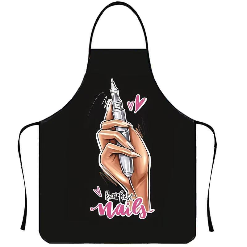 Nails Pattern Apron, 1 Count Breathable Cooking Apron, Sleeveless Kitchen Apron for Home Dining Room Garden Coffee Shop
