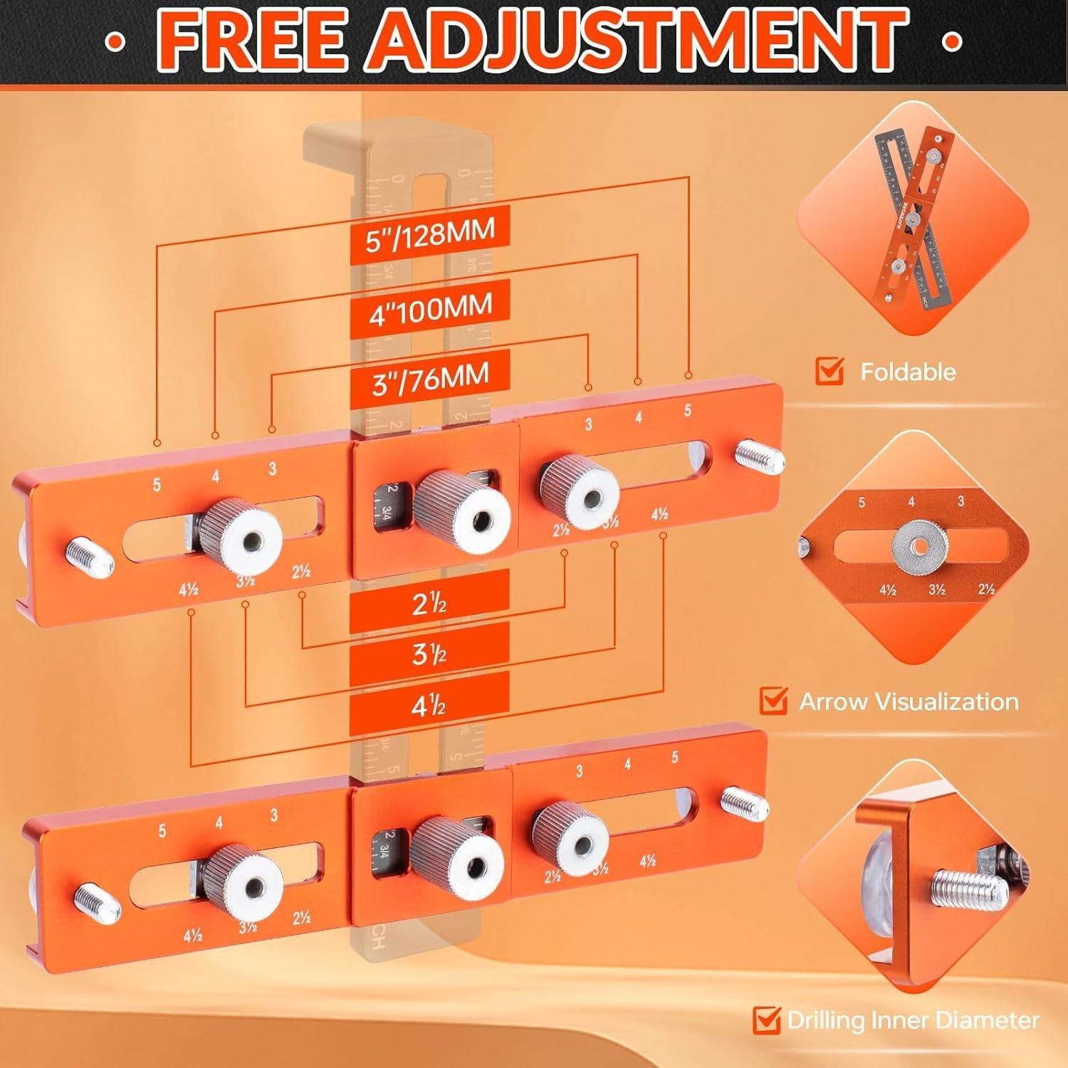 Cabinet Hardware Jig, Cabinet Handle Template, Cabinet Installation Tools With Adjustable Knob,Punch Locator Precision Woodworking Drill Guide For Drawer, Cupboard, Door, File Shelves