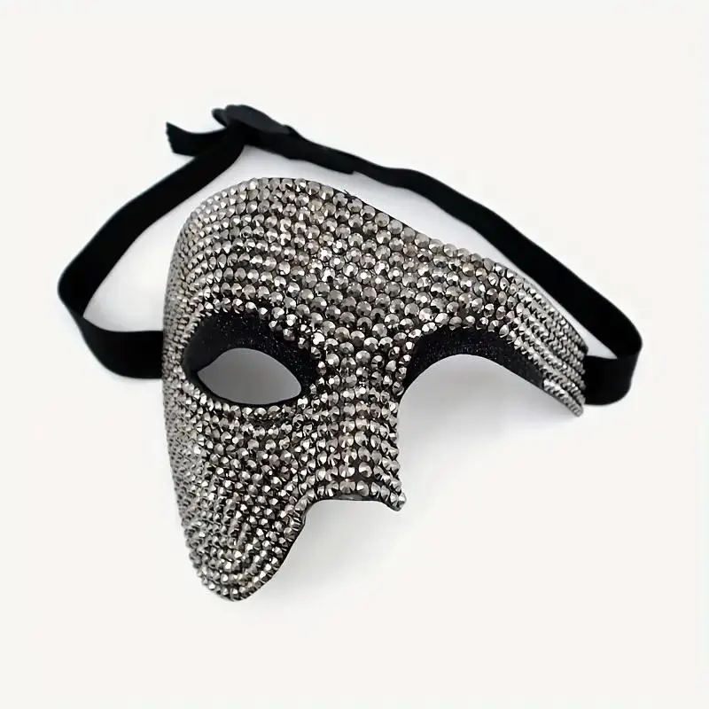 Men's Gentleman Diamond-Encrusted Half-Face Mask, Perfect for Halloween Parties, Mask Cosplay, Stylish Costume Accessory, Eye-Catching Design