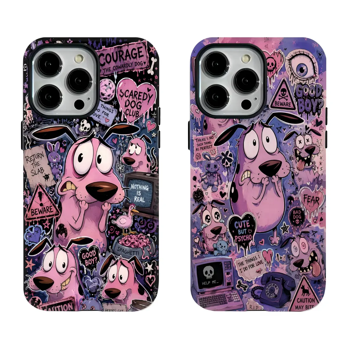 Magnetic Creepy Cute Horror Collage Courage the Cowardly Dog Durable Wireless Starry Smartphone Casing, Shockproof Anti-Scratch PC+TPU Protector for iPhone 17/16/15/14/13/12/11 Pro Max, Retro Cartoon Mobile Accessory