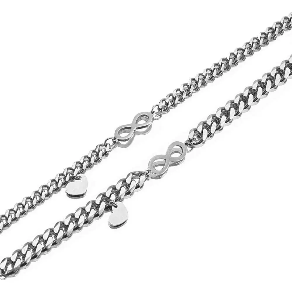 Couples Bracelet For Him And Her   Plated Stainless Steel Cuban Chain Beaded Adjustable Stretch Heart Infinity Morse Code Bracelet For Husband Wife Bf Gf Valentines Day