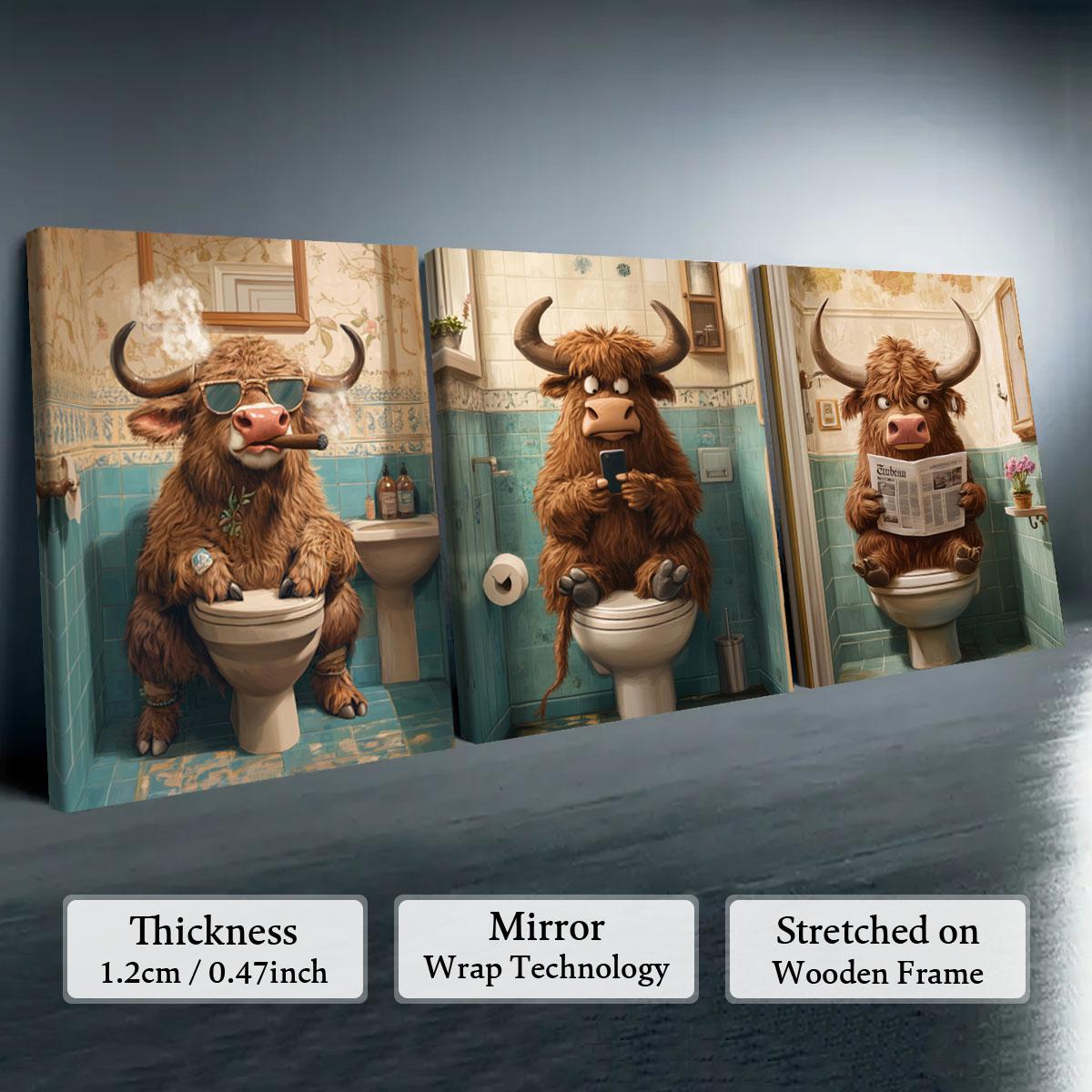 Highland Cow Pattern Canvas Framed Painting, 3 Counts Modern Wall Art Painting, Wall Art Decor for Home Interior Living Room Bedroom Office, Ornaments, Indoor Decoration #TOP PICKS