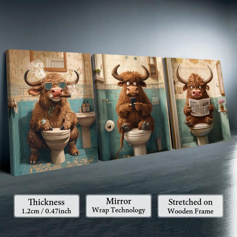 Highland Cow Pattern Canvas Framed Painting, 3 Counts Modern Wall Art Painting, Wall Art Decor for Home Interior Living Room Bedroom Office, Ornaments, Indoor Decoration #TOP PICKS